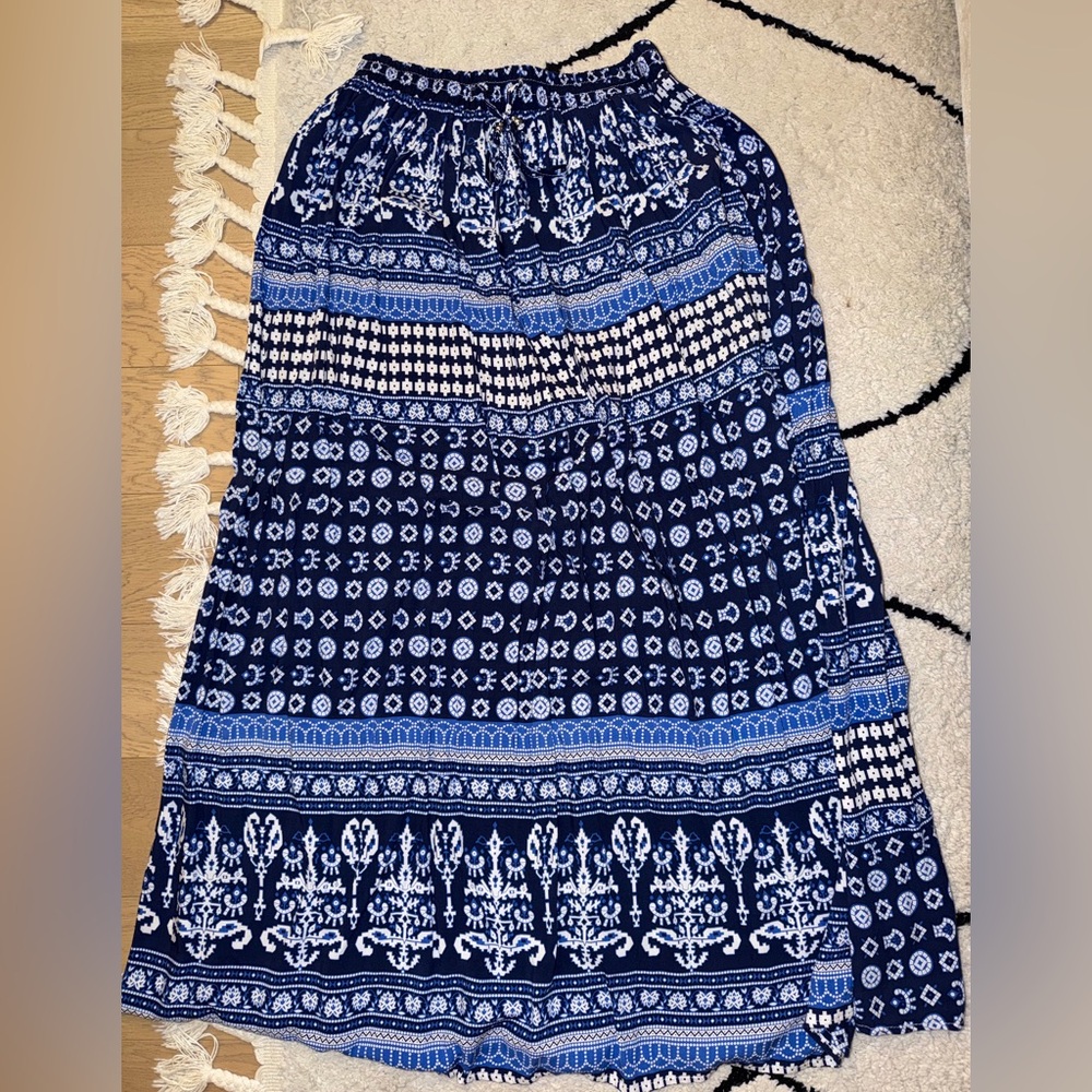 Blue Patterned Maxi Skirt